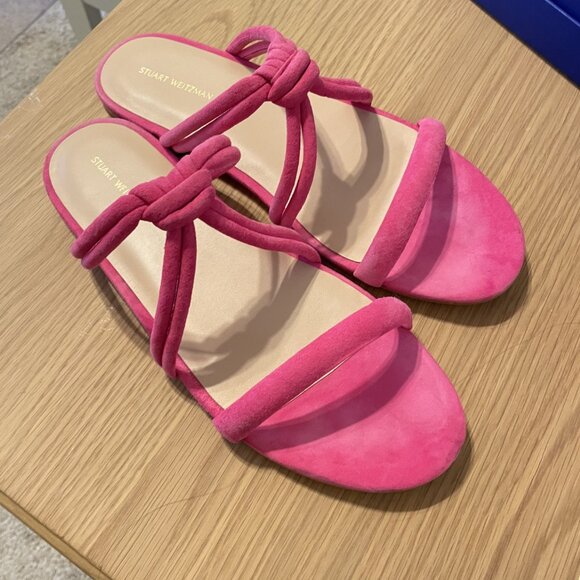 Stuart Weitzman Twist Knot Suede Flat Sandal In Peonia - Size 11 - Picture 3 of 5